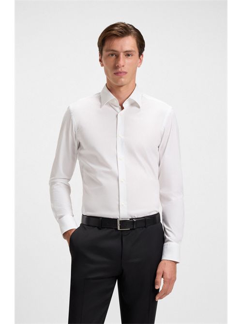 Camicia slim fit in popeline di cotone elasticizzato facile da stirare